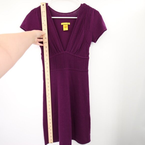 Catherine Malandrino Purple 100% Cashmere Dress Size Small V-Neck Crochet - Picture 4 of 7
